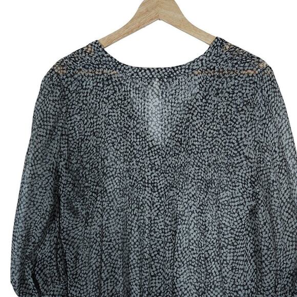 Joie Womens Top Small Black White Printed 3/4 Sleeve Button Front V Neck Blouse - Picture 11 of 13